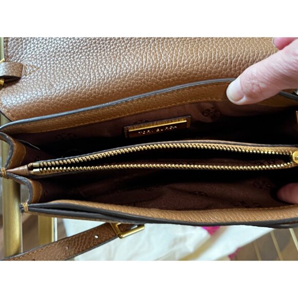 AUTHENTIC TORY BURCH CAMEL BROWN LEATHER BRITTEN SHOULDER BAG/CROSSBODY - Picture 7 of 11